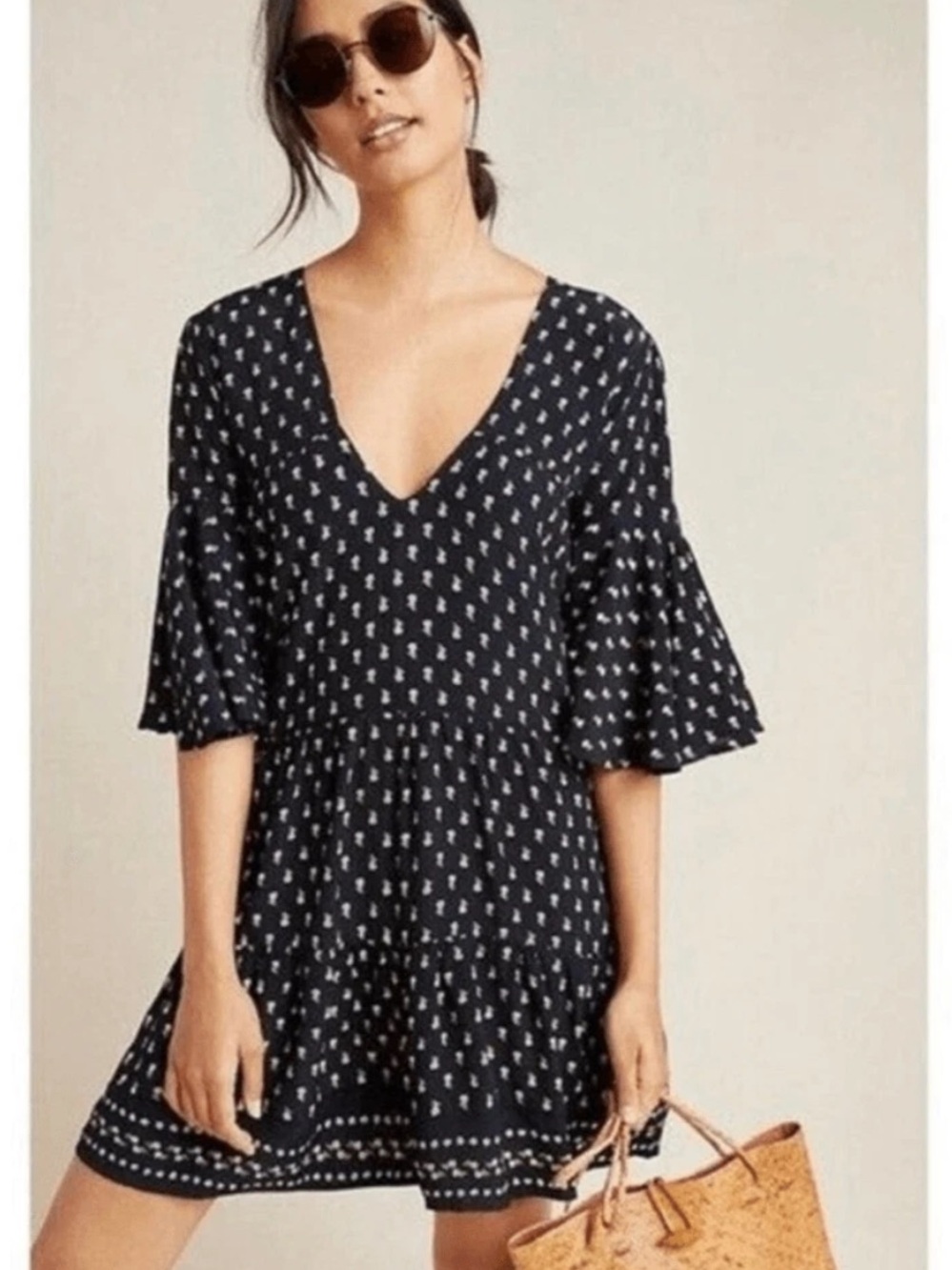 Faithfull The Brand x Anthropologie Womens S Mini Dress Black Floral Size 4